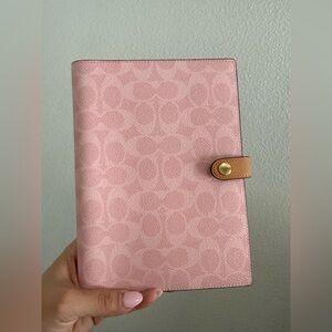 Coach Pink Signature Notebook Cover with Gold Button